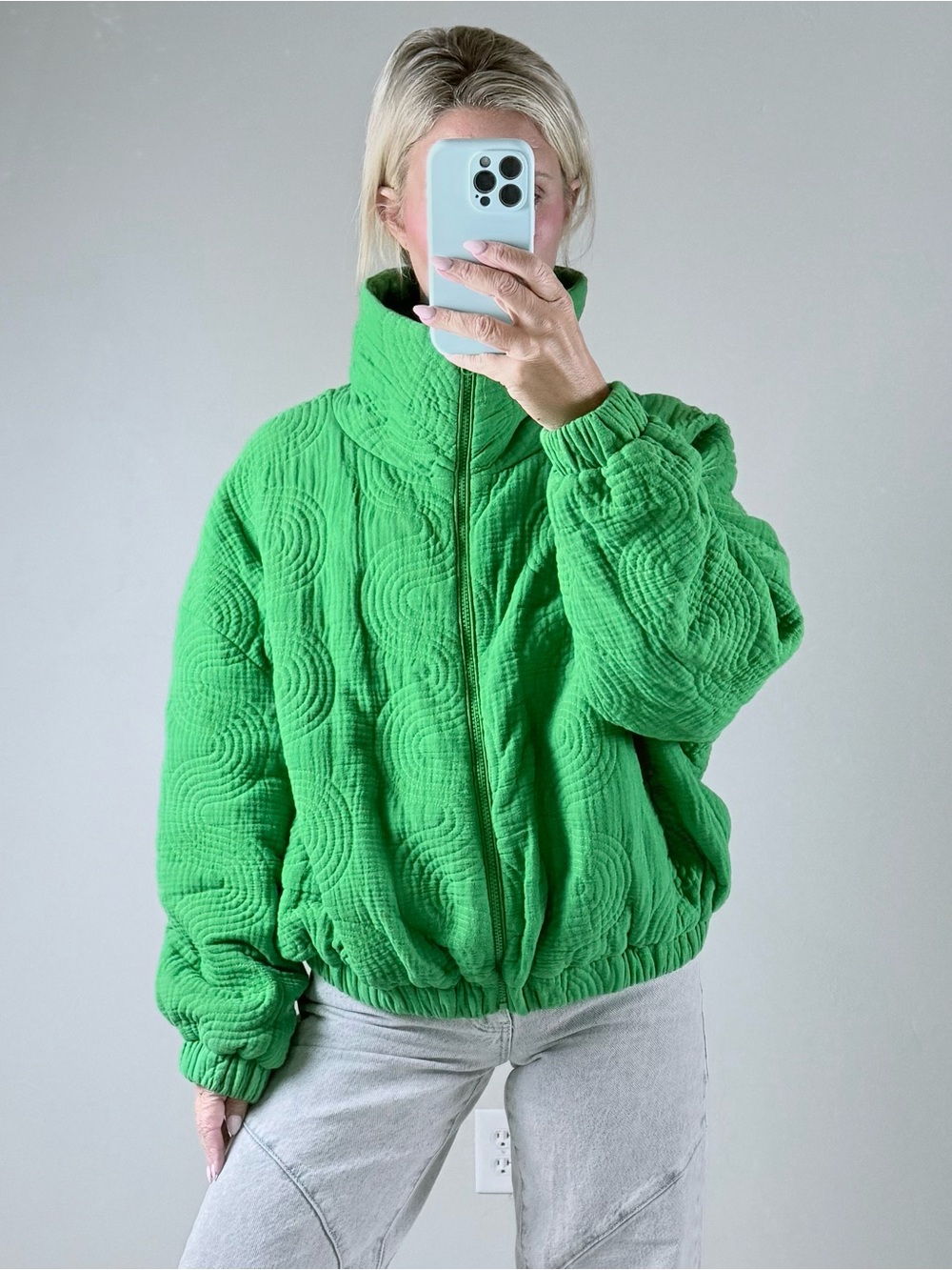 Urban Outfitters Bright Green Quilted Bomber Jacket